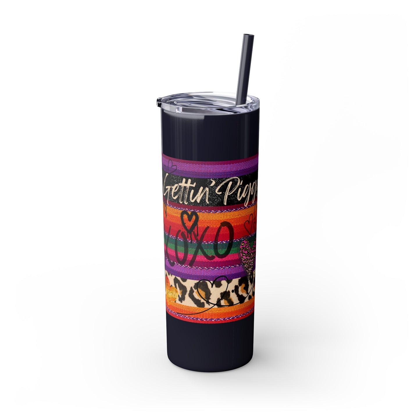 Serape "Getting Piggy With it!" Skinny Tumbler with Straw, 20oz