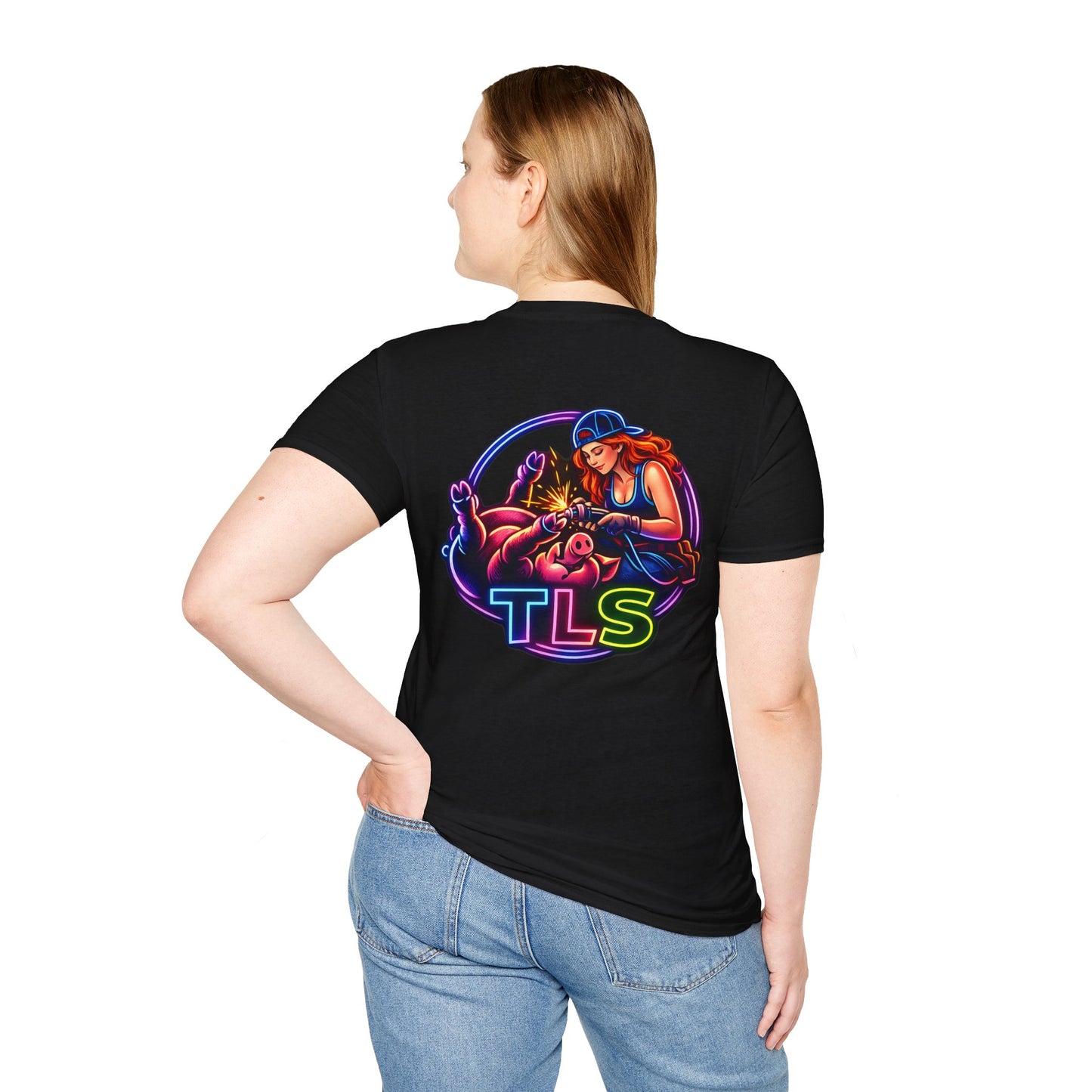 TLS Neon Girl T-Shirt — Neon Retro Gaming Crew Tee