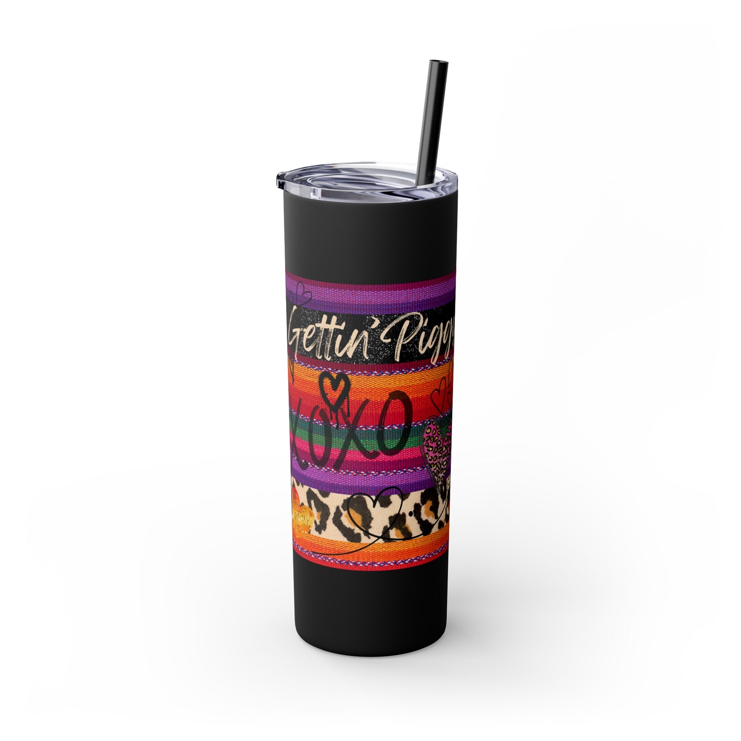 Serape "Getting Piggy With it!" Skinny Tumbler with Straw, 20oz