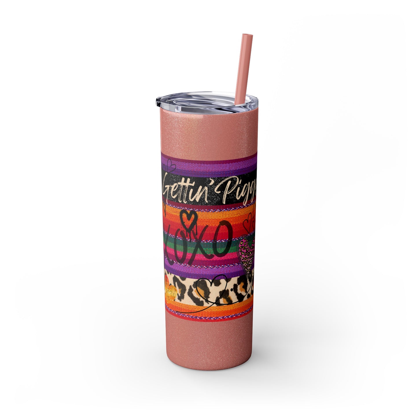 Serape "Getting Piggy With it!" Skinny Tumbler with Straw, 20oz