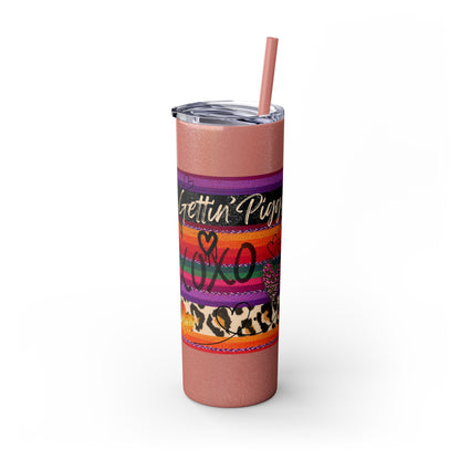 Serape "Getting Piggy With it!" Skinny Tumbler with Straw, 20oz