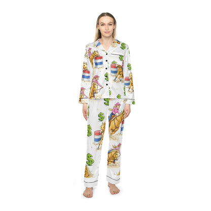 Women's Satin Pajamas — Rodeo Horse & Dollar Print Luxury Sleep Set