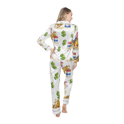 Women's Satin Pajamas — Rodeo Horse & Dollar Print Luxury Sleep Set