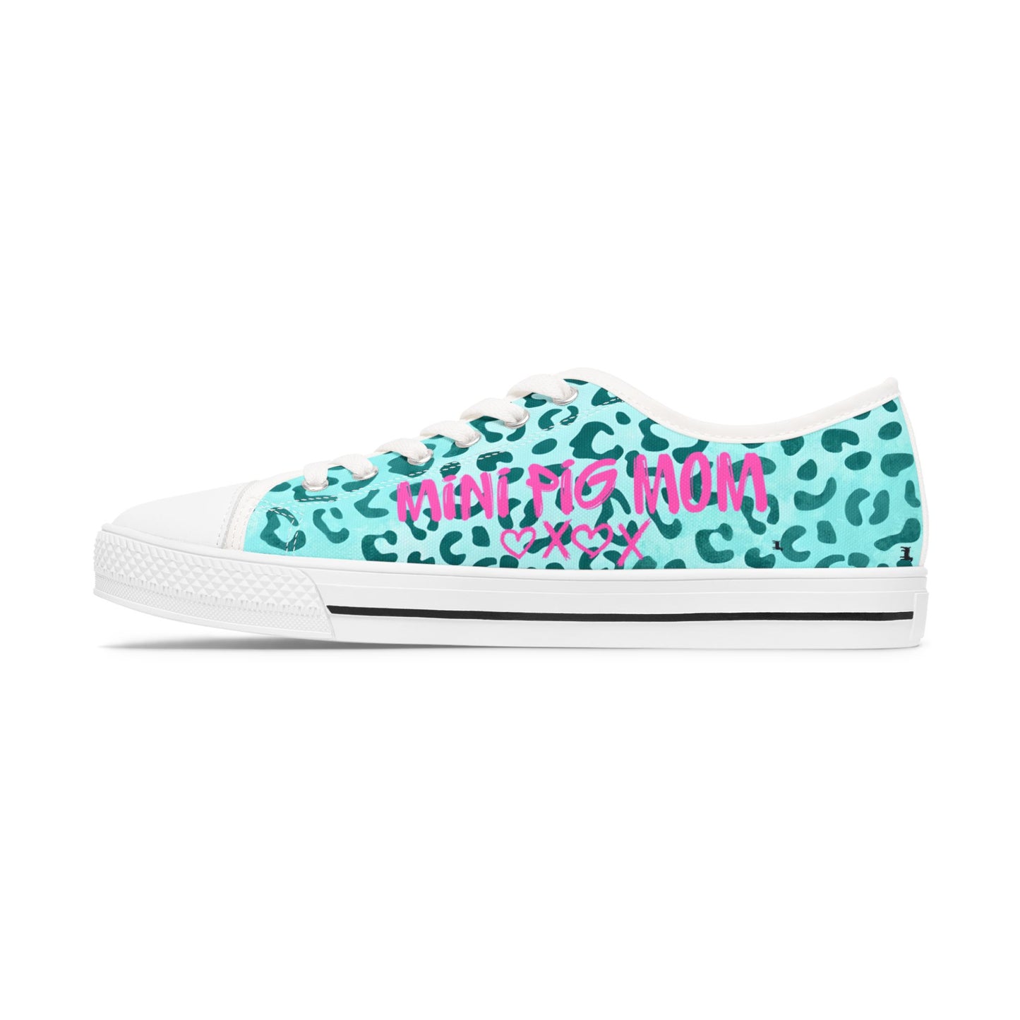 Turquoise Leopard Mini Pig Mom Top Sneakers — Women's Casual Canvas Kicks