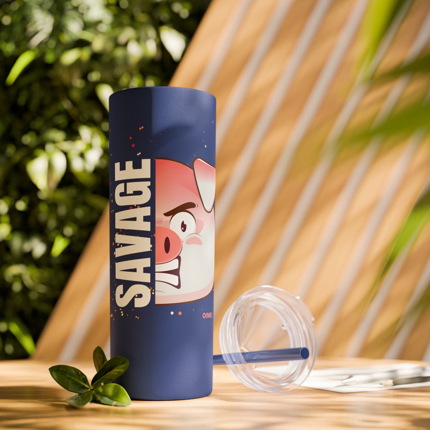 Savage Pig Skinny Tumbler with Straw, 20oz