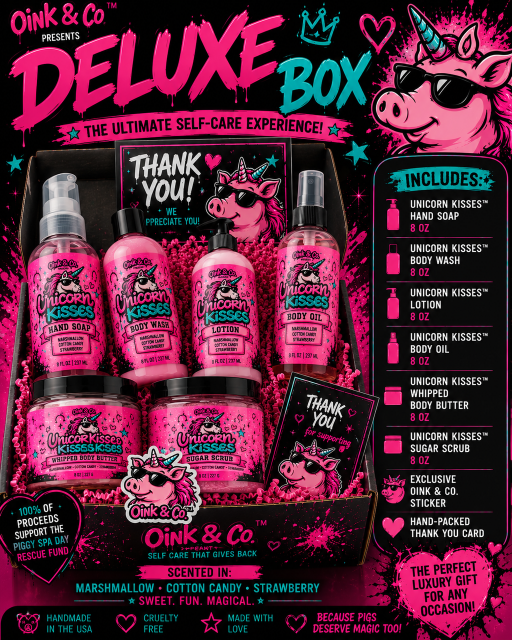 Oink & Co.™ Unicorn Kisses Deluxe Box | Luxury Self-Care Gift Set