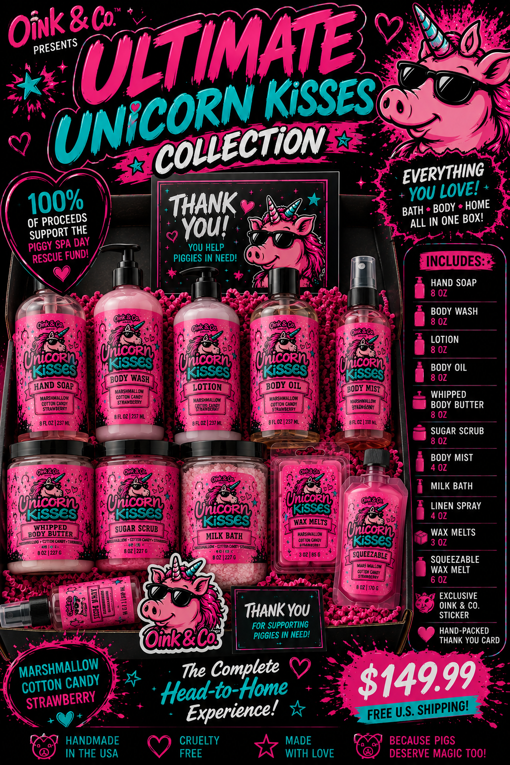 Oink & Co.™ Ultimate Unicorn Kisses Collection | Complete Luxury Bath & Home Gift Set